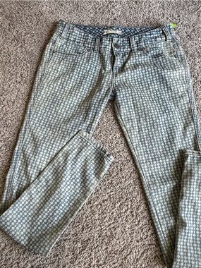 Free People blue and White checkered Patterned Skinny Jeans